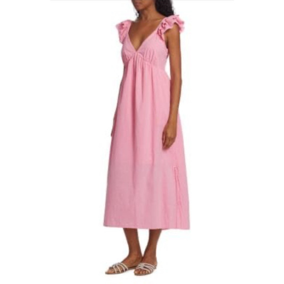 Xirena Dress Leia Flutter Sleeve Pink S Midi Slits Cottage Ditzy Beach Summer - Picture 1 of 13